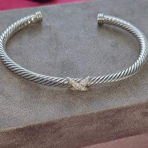 David Yurman Sterling Silver Diamond X Station Cuff Bracelet